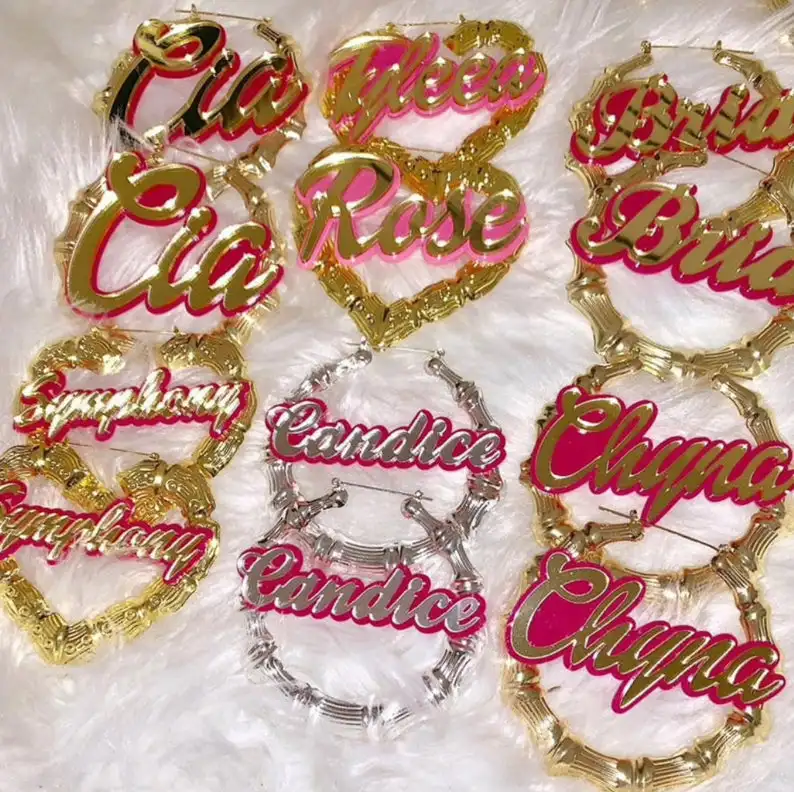 Custom bamboo earrings hoops Personalized Name Acrylic Multicolor Bamboo Large Earrings For Women Hip Hop Gif Big Circle Round, Silver/gold/rose gold
Custom bamboo earrings hoops Personalized Name Acrylic Multicolor Bamboo Large Earrings For Women Hip Hop Gif Big Circle Round, Silver/gold/rose gold