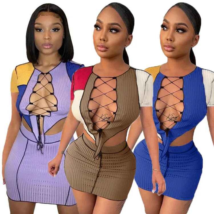 MOQ 1PC 2021 Short-sleeved Two Piece Set Lace Up Sexy Women Clothing Sexy mini Dresses
MOQ 1PC 2021 Short-sleeved Two Piece Set Lace Up Sexy Women Clothing Sexy mini Dresses