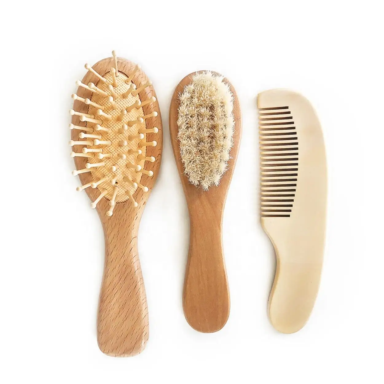 Wholesale Custom Logo Wood Goat Bristles Newborn Baby Hair Brush and Comb Set, Natural wood color
Wholesale Custom Logo Wood Goat Bristles Newborn Baby Hair Brush and Comb Set, Natural wood color