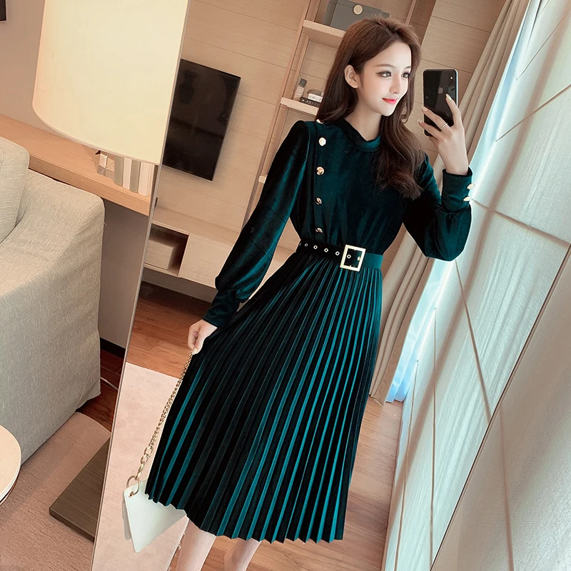 Autumn and winter new casual dress mid-length pleated gold velvet fabric, White
Autumn and winter new casual dress mid-length pleated gold velvet fabric, White