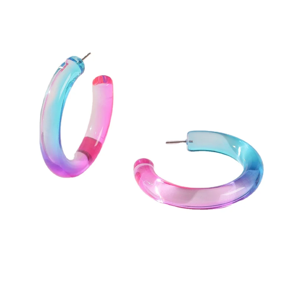 Summer Rainbow Gradient Ramp Silver Alloy Acrylic Hoop Earrings Large Semi Circle Chunky Hoop Transparent Acrylic Earrings
Summer Rainbow Gradient Ramp Silver Alloy Acrylic Hoop Earrings Large Semi Circle Chunky Hoop Transparent Acrylic Earrings