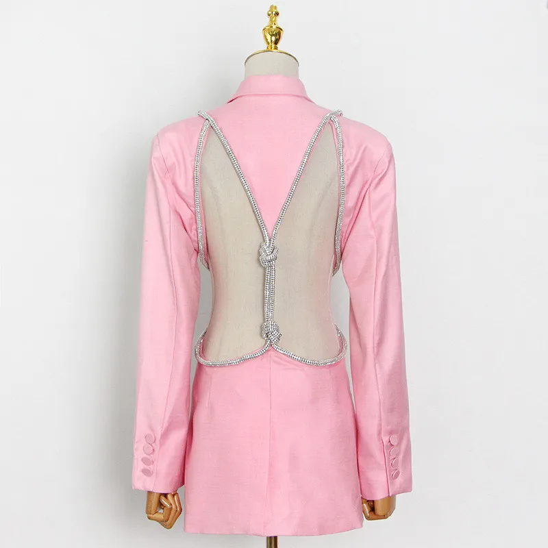 2021 New solid color sexy backless rhinestone suit personality all-match women's blazer jacket, Picture
2021 New solid color sexy backless rhinestone suit personality all-match women's blazer jacket, Picture