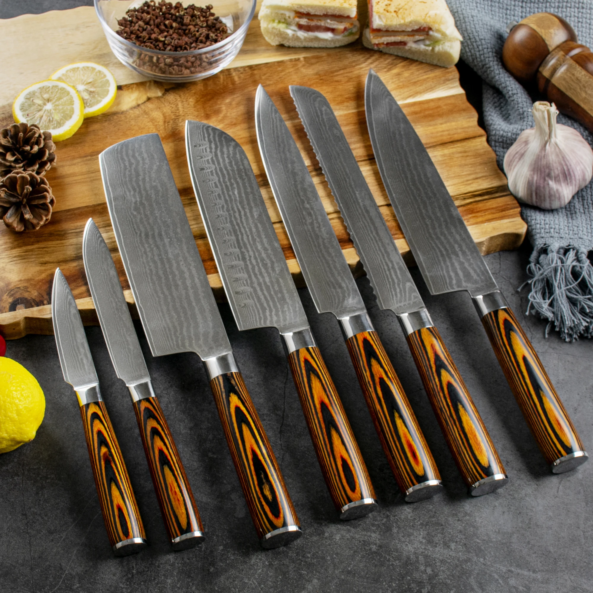 professional Japanese Kitchen knives set multifunctional damaskus cooking knife Pakka Wood Handle Damascus steel chef knife
professional Japanese Kitchen knives set multifunctional damaskus cooking knife Pakka Wood Handle Damascus steel chef knife