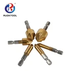 6 Pcs 90 Degree 5 Flute Hex Shank Titanium Coated 1/4&quot Countersink Drill Bit Set Cutting With High Quality