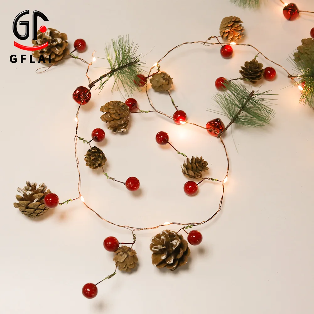 2020 christmas string light creative pinecone bell berries decor
