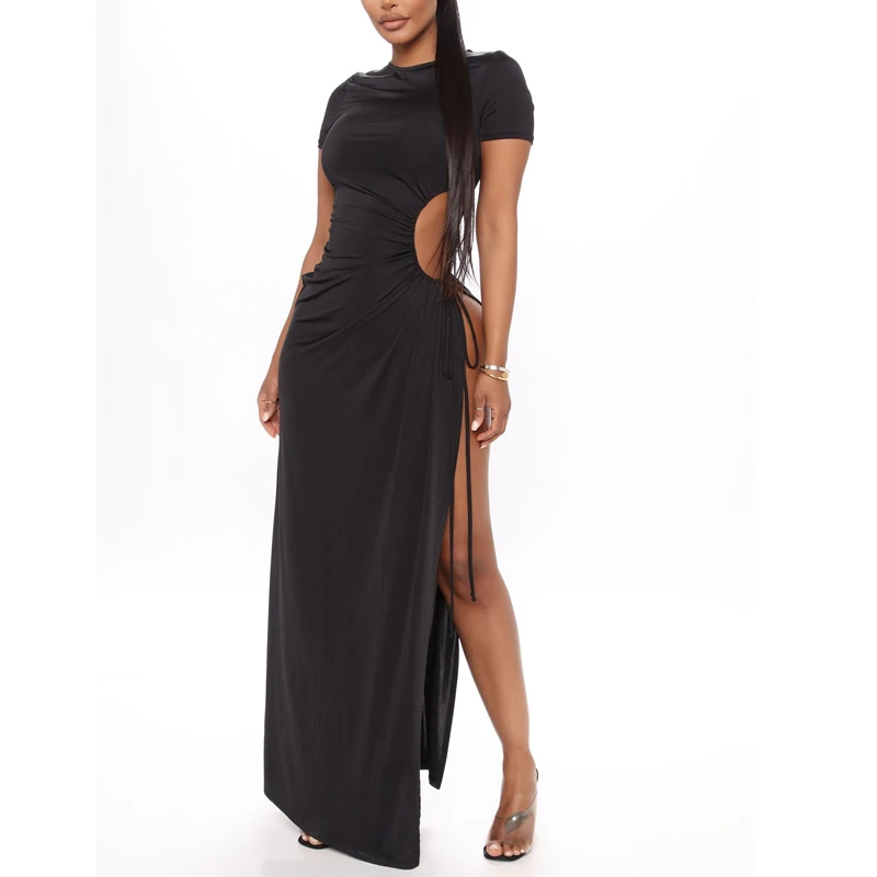 Sexy Black White Hollow out Lace up Short Sleeve High Slit Dress Long Stretch Bodycon Dresses vestidos largos de verano blancos
Sexy Black White Hollow out Lace up Short Sleeve High Slit Dress Long Stretch Bodycon Dresses vestidos largos de verano blancos