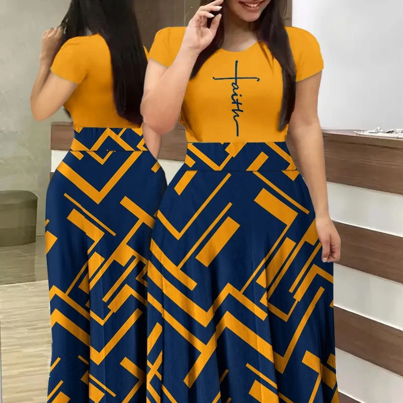 2023 Summer Hot Selling New European And American Temperament Commuter Print Splicing Short-sleeved Dress Wholesale
2023 Summer Hot Selling New European And American Temperament Commuter Print Splicing Short-sleeved Dress Wholesale