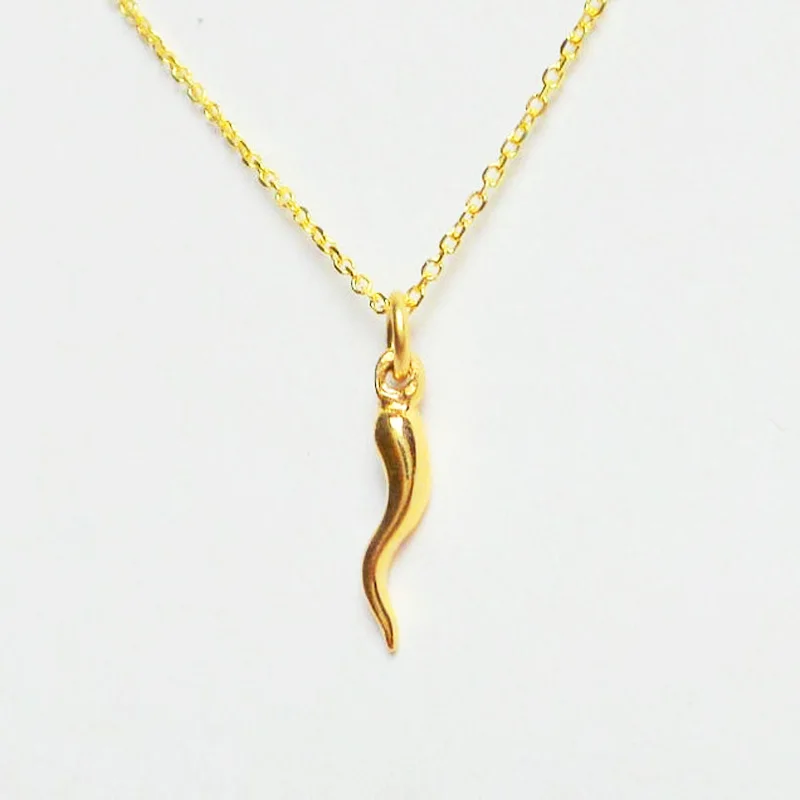 

Olivia stainless steel polished Italian horn necklace tiny women fashion gold chilli pendant good luck friendship necklaces