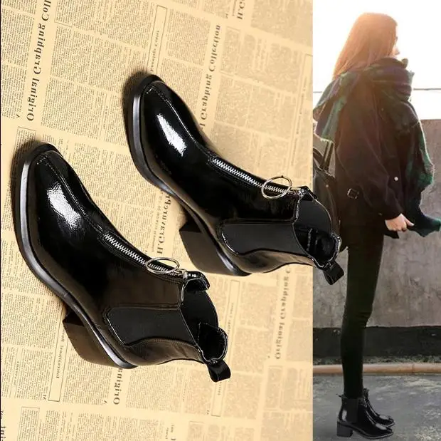 Women Ladies Thick Heel Winter Autumn Ankle Boots Round Toe Patent Leather Front Zipper Up Martin Boots Wholesale Drop Shipping
Women Ladies Thick Heel Winter Autumn Ankle Boots Round Toe Patent Leather Front Zipper Up Martin Boots Wholesale Drop Shipping