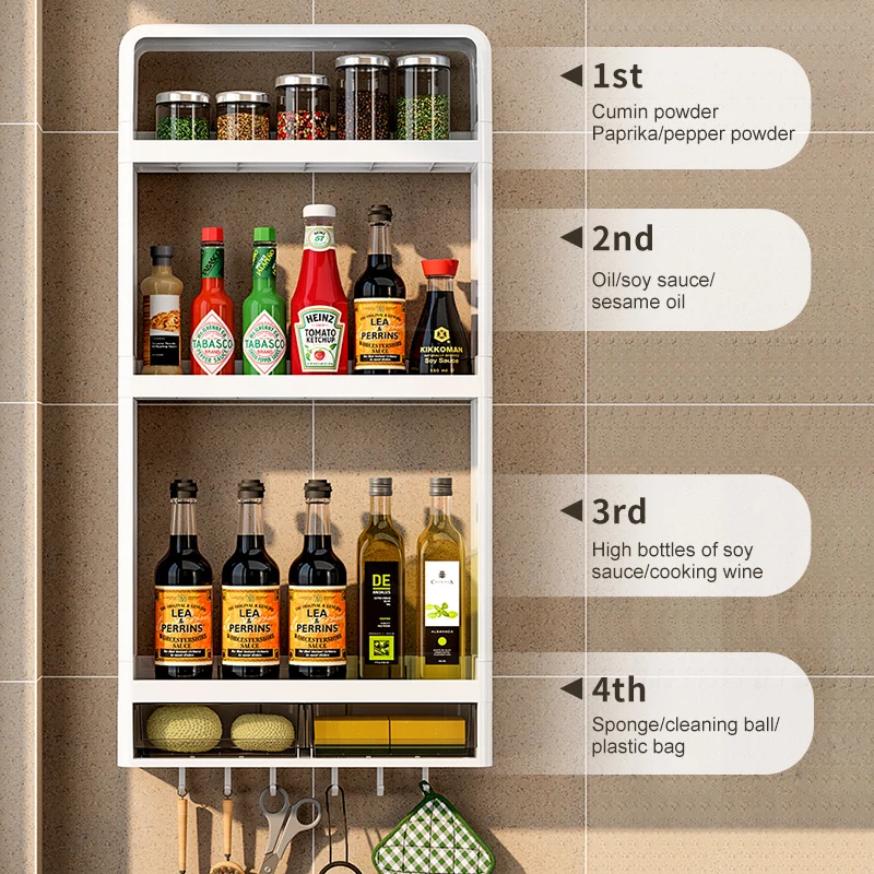 Three Layer Kitchen Storage Shelf Wall Mounted Spices Spoon Condiment Bottle Storage Organizer
Three Layer Kitchen Storage Shelf Wall Mounted Spices Spoon Condiment Bottle Storage Organizer