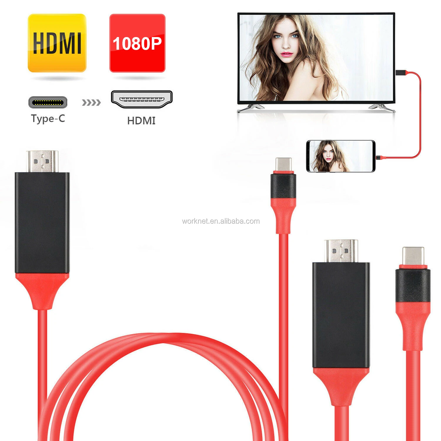 2m type C to HDMI Cable Adaptor for MacBook Samsung Galaxy S9/S8/Note 9 Huawei P20 Pro USB-C HDMI Adapter - ANKUX.COM