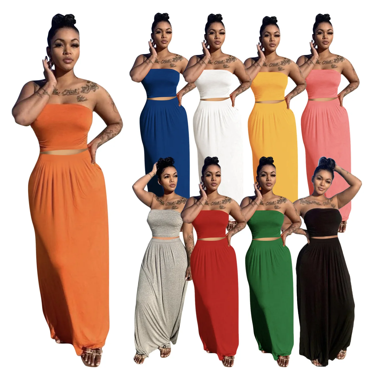 women clothing Amazon women sexy strapless top and maxi skirt solid color two-piece casual set
women clothing Amazon women sexy strapless top and maxi skirt solid color two-piece casual set