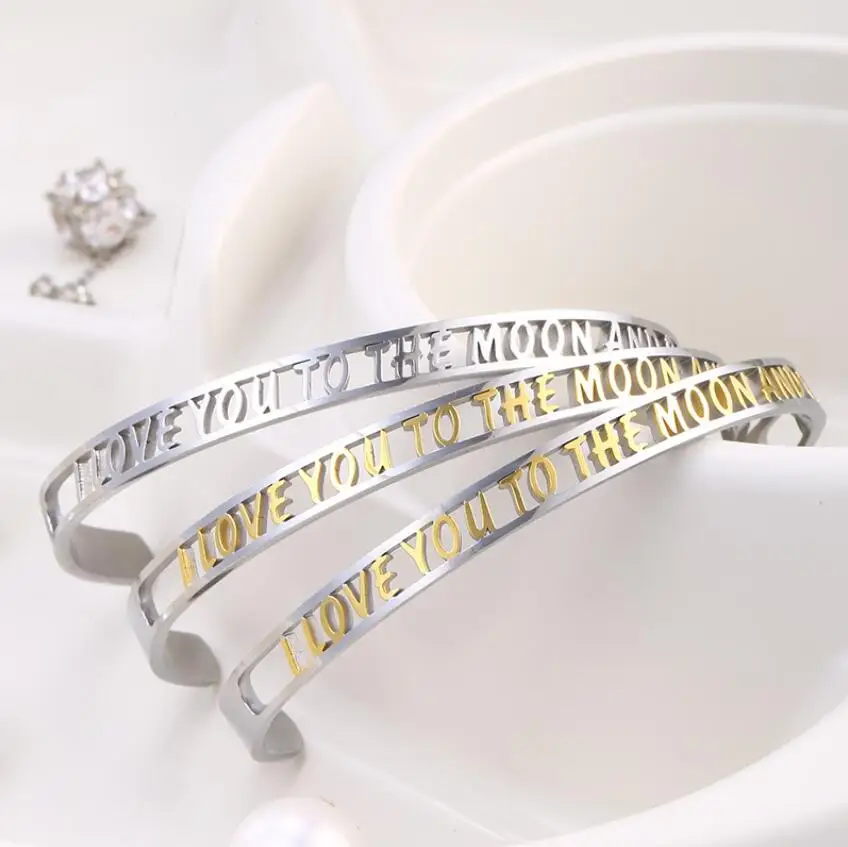 Wholesale Stainless Steel Gold Open Engagement Bangle Bracelet Two Tone Personalised Name Bangle
Wholesale Stainless Steel Gold Open Engagement Bangle Bracelet Two Tone Personalised Name Bangle