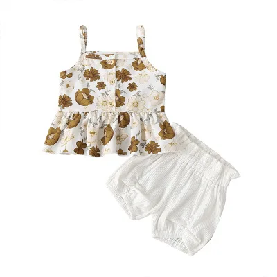 F40607A European and American girl's clothing set printed halter dress shorts two sets kids clothing set girls, As picture
F40607A European and American girl's clothing set printed halter dress shorts two sets kids clothing set girls, As picture