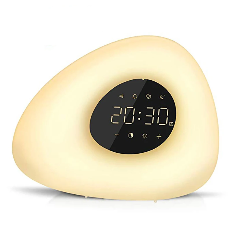 

Alarm Clock Wake up Sunrise Sunset Simulation with 10 Nature Sounds 7 Colors Light Touch Control RGB Dimmable Night Lamp