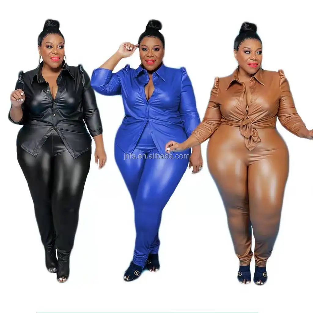 J&H fashion Ropa De Mujer Plus Size Solid 2 Piece PU Leather Sets Puff Sleeve V Neck Button Collar Polo Top High Waisted Pants, 3 colors as picture
J&H fashion Ropa De Mujer Plus Size Solid 2 Piece PU Leather Sets Puff Sleeve V Neck Button Collar Polo Top High Waisted Pants, 3 colors as picture