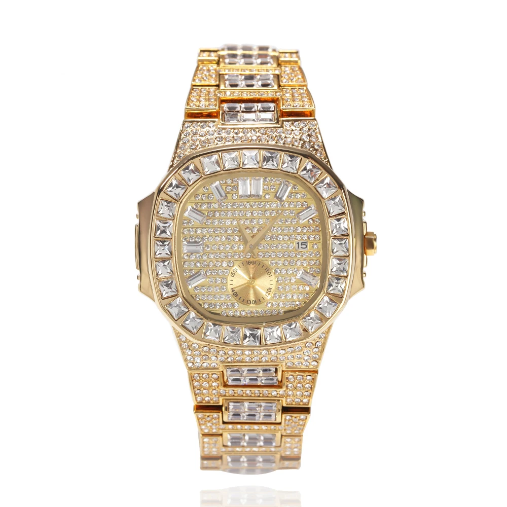 New Arrival Hip Hop Iced Out cuban Quartz Watch Gold Color Bling Watches for Men
New Arrival Hip Hop Iced Out cuban Quartz Watch Gold Color Bling Watches for Men