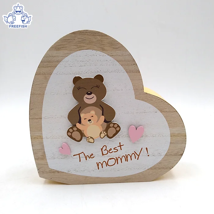 handicrafts money saving bank wooden heart shaped coin piggy box