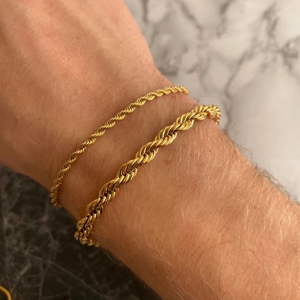 Trendy No Fade Stainless Steel Twisted Chain 18k Gold Plated Rope Bracelets For Male Female Bracelets Jewelry
Trendy No Fade Stainless Steel Twisted Chain 18k Gold Plated Rope Bracelets For Male Female Bracelets Jewelry