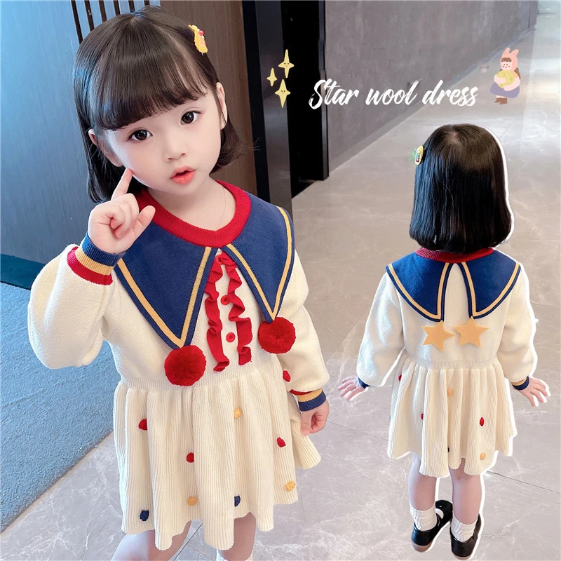 Korea navy style fashion wool knitted kids dress for 2-12 years high quality cute baby girls fall dresses
Korea navy style fashion wool knitted kids dress for 2-12 years high quality cute baby girls fall dresses