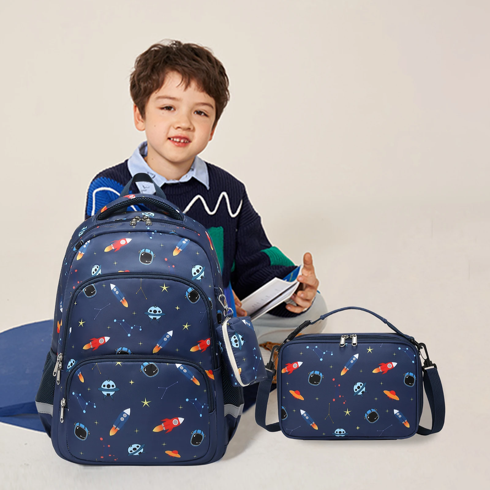 Custom Backpack waterproof Cartoon Print Kids School bag Space Backpack Lunch bags set for boys Children travelling book bag
Custom Backpack waterproof Cartoon Print Kids School bag Space Backpack Lunch bags set for boys Children travelling book bag