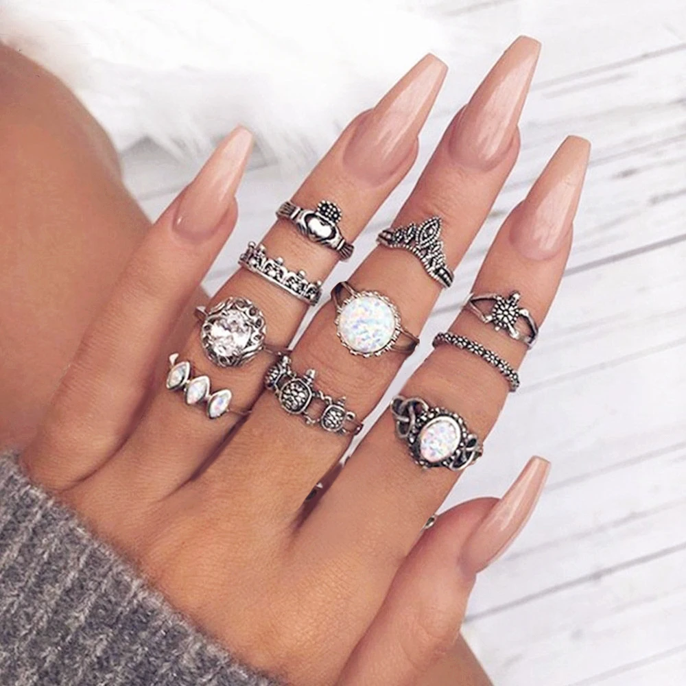 10 Stks/set Vintage Opal Stone Midi Ring Set Voor Vrouwen Mode Anillos Hart Kroon Knuckle Ringen Boho Sieraden, As the pic
10 Stks/set Vintage Opal Stone Midi Ring Set Voor Vrouwen Mode Anillos Hart Kroon Knuckle Ringen Boho Sieraden, As the pic