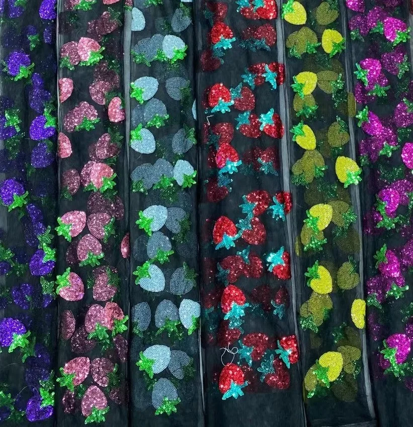 New Design Sequin Strawberry Embroidery Fabric Exquisite Lace Fabrics For Garment
New Design Sequin Strawberry Embroidery Fabric Exquisite Lace Fabrics For Garment