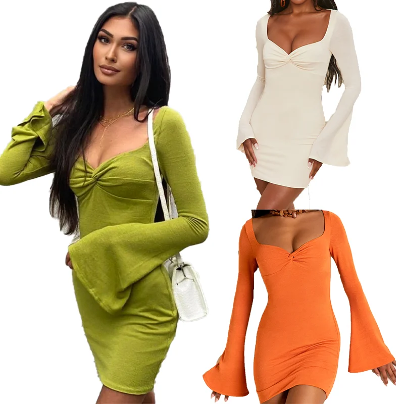 LAILO square neck bell sleeve mini dress solid sexy club dresses 2021 fall women clothing
LAILO square neck bell sleeve mini dress solid sexy club dresses 2021 fall women clothing