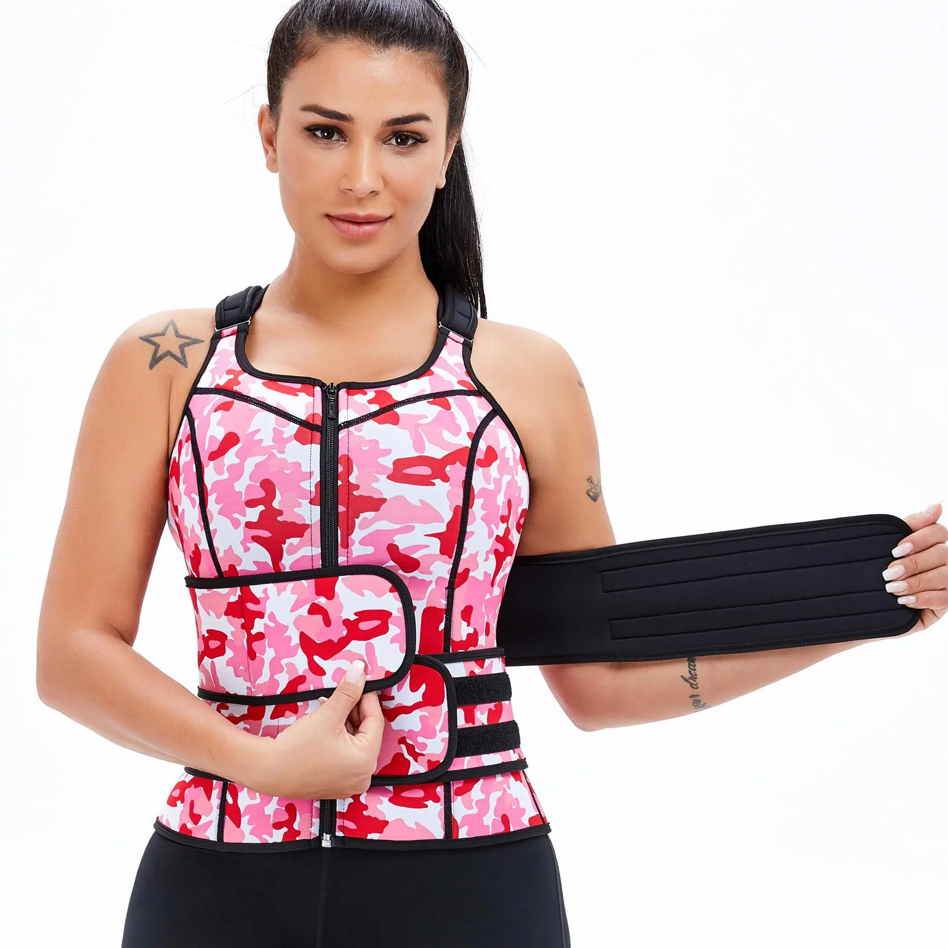 Women tummy control body shaper neoprene waist trainer zipper vest slim corset rose print with double straps, Pink / army green / blue
Women tummy control body shaper neoprene waist trainer zipper vest slim corset rose print with double straps, Pink / army green / blue