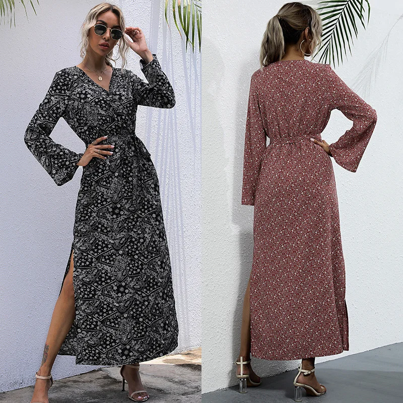 V Neck Sexy Longsleeve Knit Shift Vintage Prom Dresses Drawstring Boho Maxi Dress With Belt For Women
V Neck Sexy Longsleeve Knit Shift Vintage Prom Dresses Drawstring Boho Maxi Dress With Belt For Women