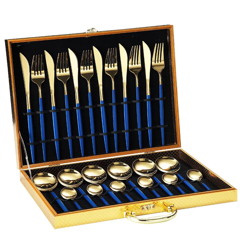 24 Pcs Gilded Luxury Portuguese 304 Stainless Steel Steak Cutlery Set Spoon Fork Knife fork set
24 Pcs Gilded Luxury Portuguese 304 Stainless Steel Steak Cutlery Set Spoon Fork Knife fork set