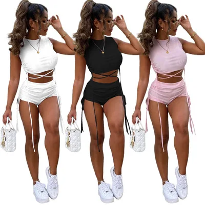 African Clothing Ropa Mujer Custom Logo Summer Pleated Lace Up Sleeveless Crop Tops High Waist Shorts Navel 2 Two Piece Set
African Clothing Ropa Mujer Custom Logo Summer Pleated Lace Up Sleeveless Crop Tops High Waist Shorts Navel 2 Two Piece Set