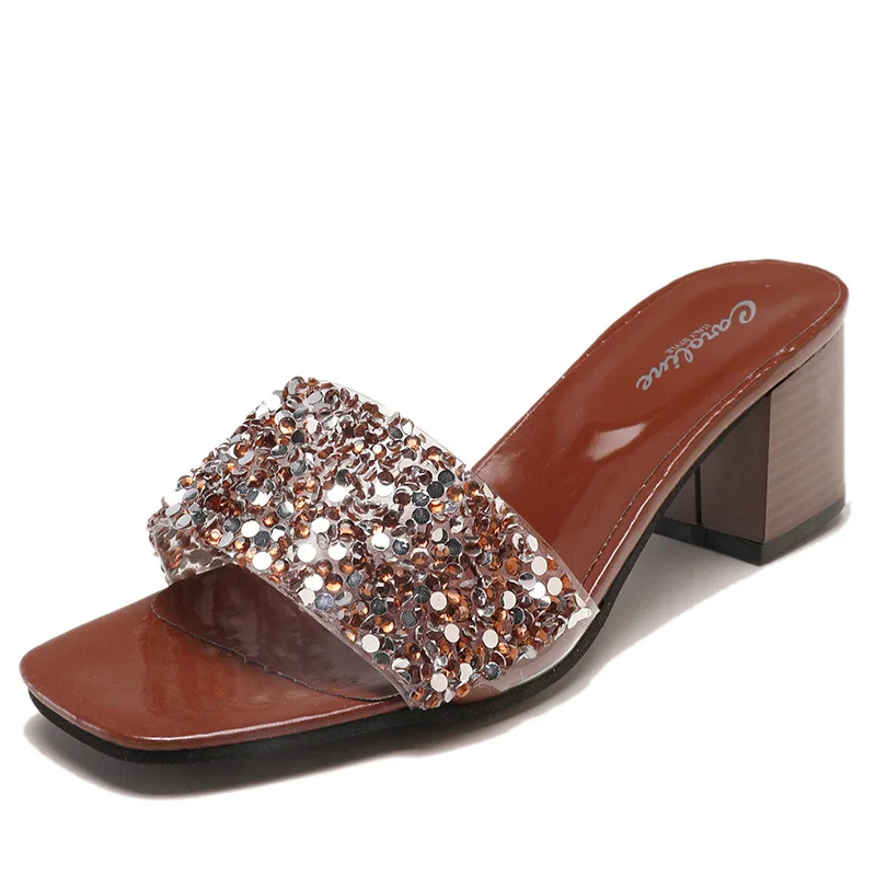 2020 explosion models fashion ladies thick heel slippers sequin upper sandals, Picture
2020 explosion models fashion ladies thick heel slippers sequin upper sandals, Picture