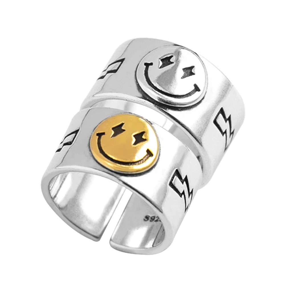Wide Chunky Adjustable Smiley Face Ring Vintage Silver Smiling Open Ring for Women Men, As the pictures
Wide Chunky Adjustable Smiley Face Ring Vintage Silver Smiling Open Ring for Women Men, As the pictures
