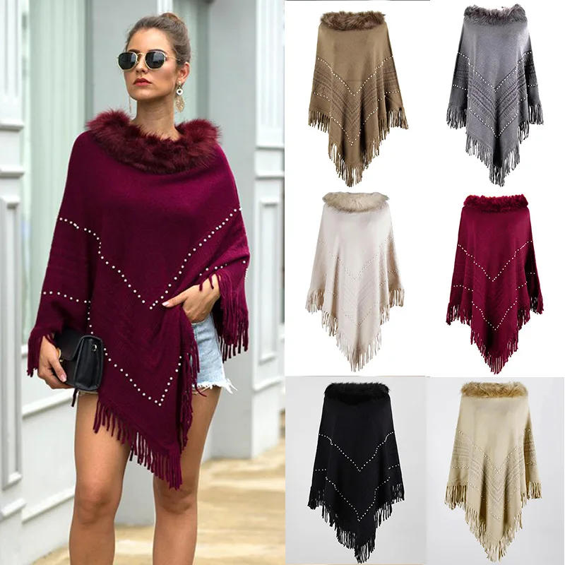 2020 Autumn and winter leisure new style tassel shawl cloak loose sweater fashion fur collar beaded ladies pure color sweater
2020 Autumn and winter leisure new style tassel shawl cloak loose sweater fashion fur collar beaded ladies pure color sweater