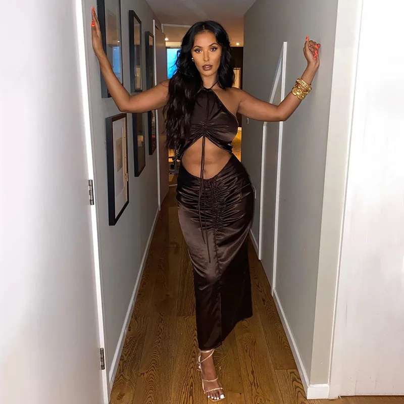 New Arrival Streetwear Women Sexy Hollow Drawstring Sleeveless Halter Skinny Women Maxi Dress
New Arrival Streetwear Women Sexy Hollow Drawstring Sleeveless Halter Skinny Women Maxi Dress