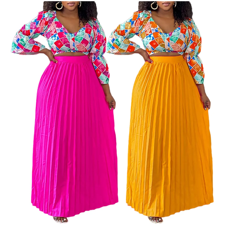 MG3262 Latest Design Skirt And Top Set For Women V-neck Printed Blouse + Pleated Long Skirts Set 2 Piece Outfits For Women
MG3262 Latest Design Skirt And Top Set For Women V-neck Printed Blouse + Pleated Long Skirts Set 2 Piece Outfits For Women