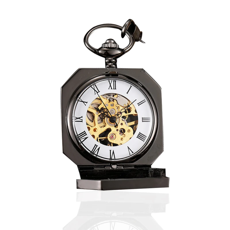 Luxury Square Watch Automatic Skeleton Pocket Watches Men Vintage Mechanical Pocket Watch, Black 
Luxury Square Watch Automatic Skeleton Pocket Watches Men Vintage Mechanical Pocket Watch, Black