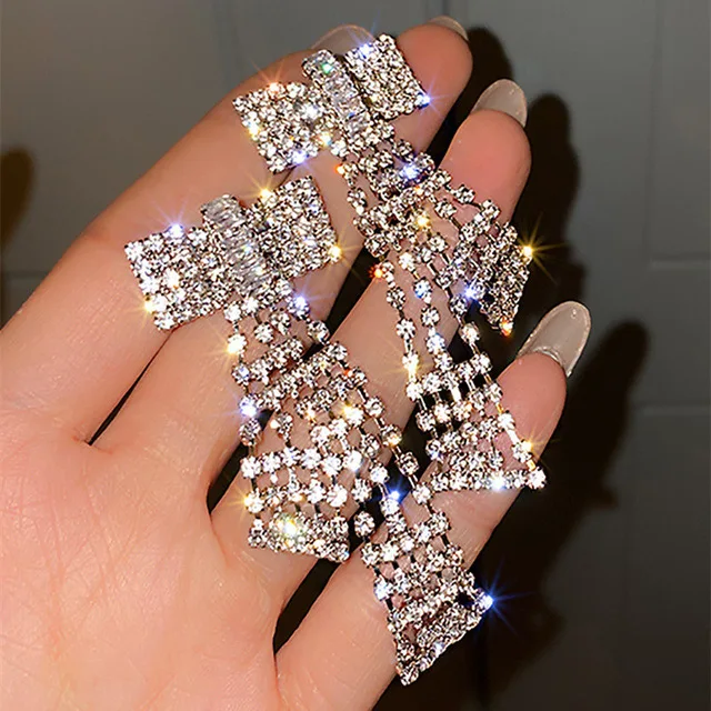 Kaimei Weddings Party Jewelry Accessories Korean Style Bowknot Rhinestone Dangle Earrings for Women Long Tassel Crystal Earrings, Many colors fyi
Kaimei Weddings Party Jewelry Accessories Korean Style Bowknot Rhinestone Dangle Earrings for Women Long Tassel Crystal Earrings, Many colors fyi