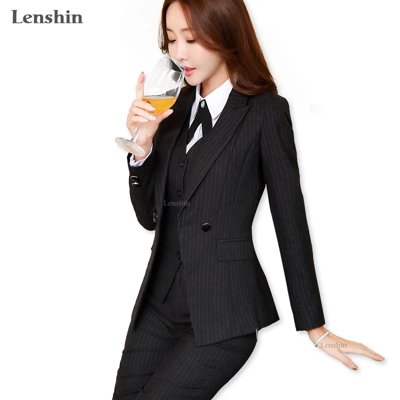 3 Pieces Set High-Quality Black Soft Striped Pant Suits Office Lady Business Uniform Style Women Formal Work Wear
3 Pieces Set High-Quality Black Soft Striped Pant Suits Office Lady Business Uniform Style Women Formal Work Wear