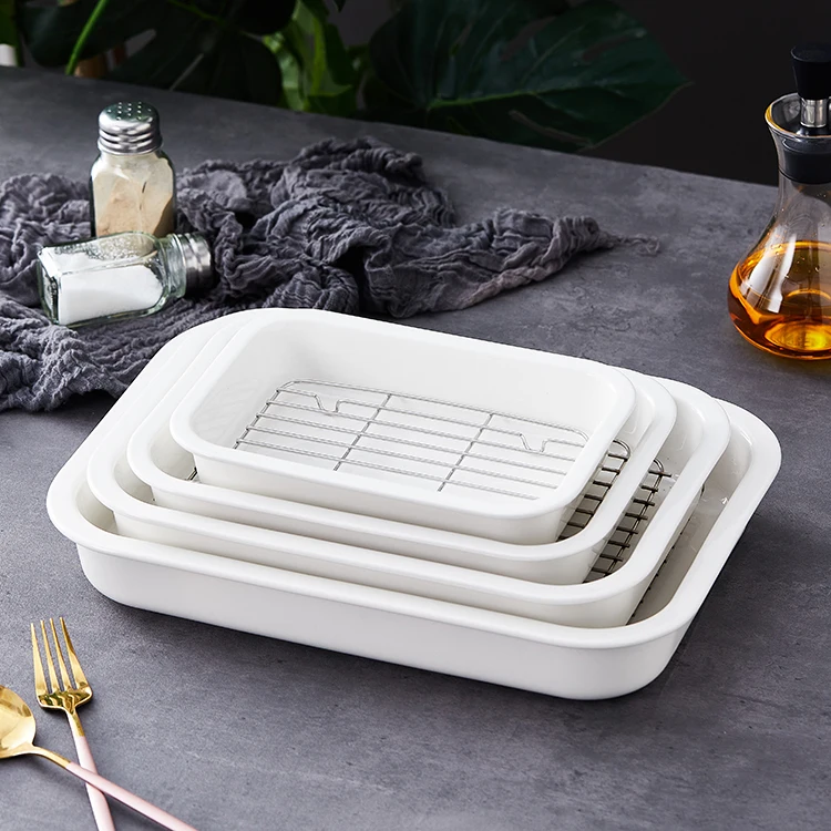 high quality kitchen tools rectangle white nonstick kitchenware baking tray ceramic bakeware with metal rack
high quality kitchen tools rectangle white nonstick kitchenware baking tray ceramic bakeware with metal rack