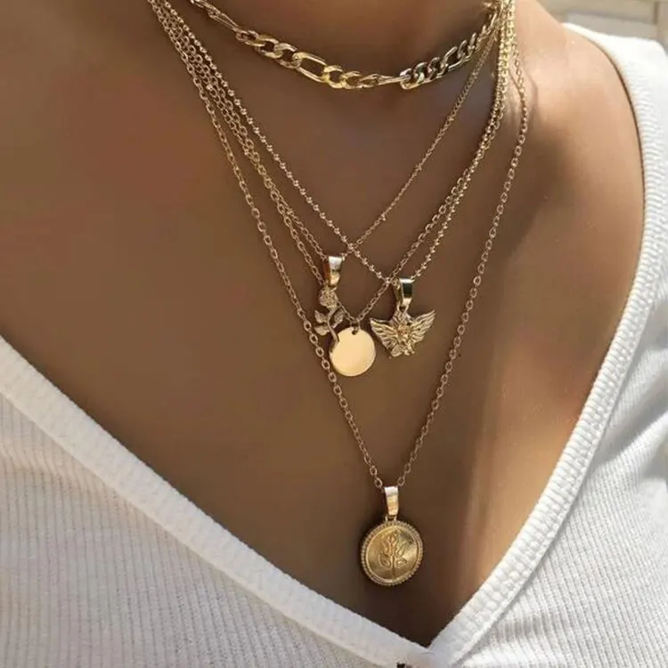 Summer Trendy Gold Jewelry Necklace Niche Design Coin Flower Angel Decor Charm Layered Necklace for Women
Summer Trendy Gold Jewelry Necklace Niche Design Coin Flower Angel Decor Charm Layered Necklace for Women