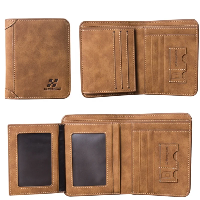 

Custom Young Men's Tri-fold Vertical Horiz Section PU Multi-card Wallet Custom Brown Short Wallet Men Bifold Wallet, Brown/black/coffee