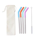 Set of 4 pcs FDA reusable 304 bar stainless steel drinking straw with silicone tips for 20oz 30oz tumbler