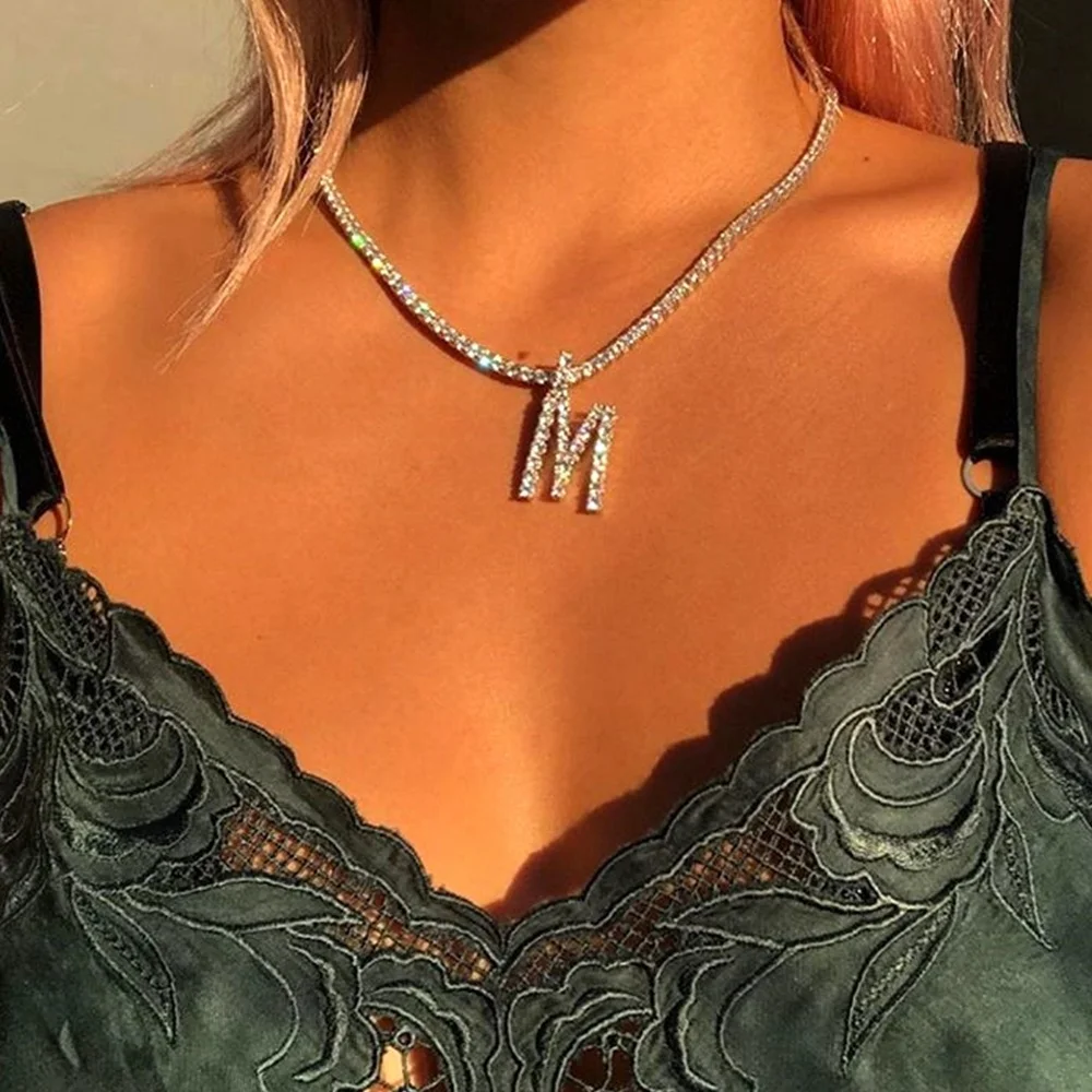 2020 Popular Fashion Tennis Letter Necklace Women Crystal Rhinestone Initial Necklace, Gold,silver 
2020 Popular Fashion Tennis Letter Necklace Women Crystal Rhinestone Initial Necklace, Gold,silver