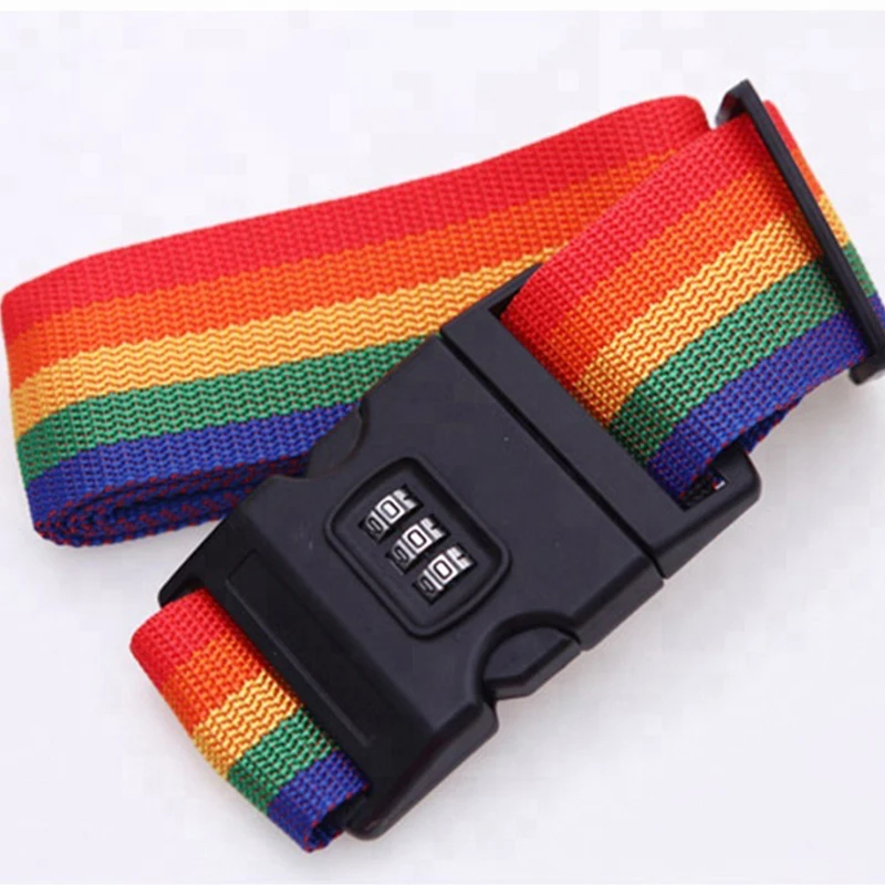 

Custom Rainbow Color Travel Luggage Strap With Tsa Lock Suitcase Adjustable Packing Strap Belt, Customized
