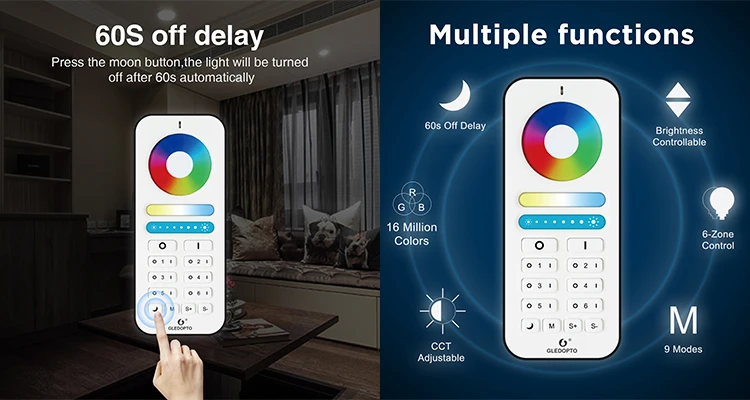 Gledopto GL-RC-006Z 2.4 G RF Remote Touch RGB Controller 9 Lighting Changing Modes RF Remote Control LED Lights For ZigBee 3.0 - ANKUX.COM