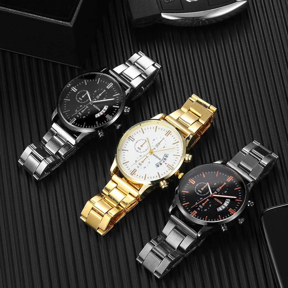

QJC119 Men Watch Quartz Analog Wristband Dress Classic Work Business Casual Wrist Watches Men Casual Quartz Chronograph Watch, 3 color
