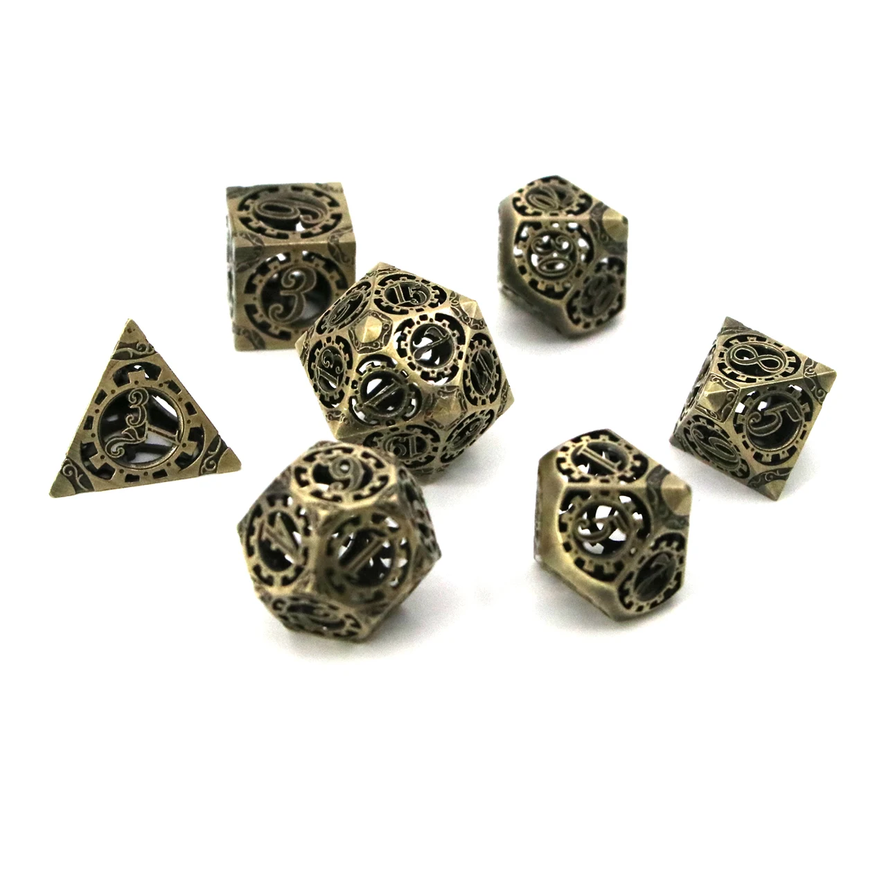 Classical Dnd Dice Polyhedral Edge Dice Mechanical Pattern Hollow Copper Dice Set, Colorful
Classical Dnd Dice Polyhedral Edge Dice Mechanical Pattern Hollow Copper Dice Set, Colorful