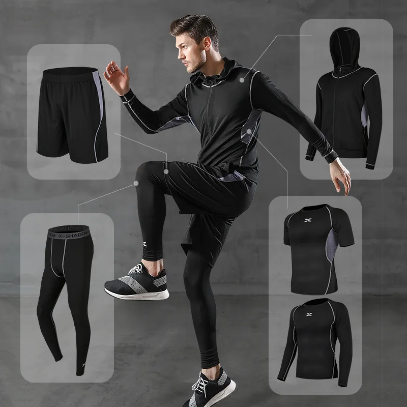 high quality 5pc workout set sports jacket compression leggings mens gym clothing set
high quality 5pc workout set sports jacket compression leggings mens gym clothing set